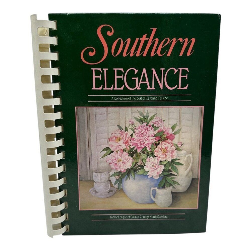 Southern Elegance Green Spiral-Bound Cookbook With Floral‎ Cover & Recipes 1987